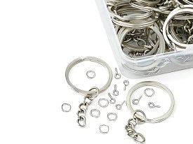 Pack 20 llaveros plateados caja acrilica 